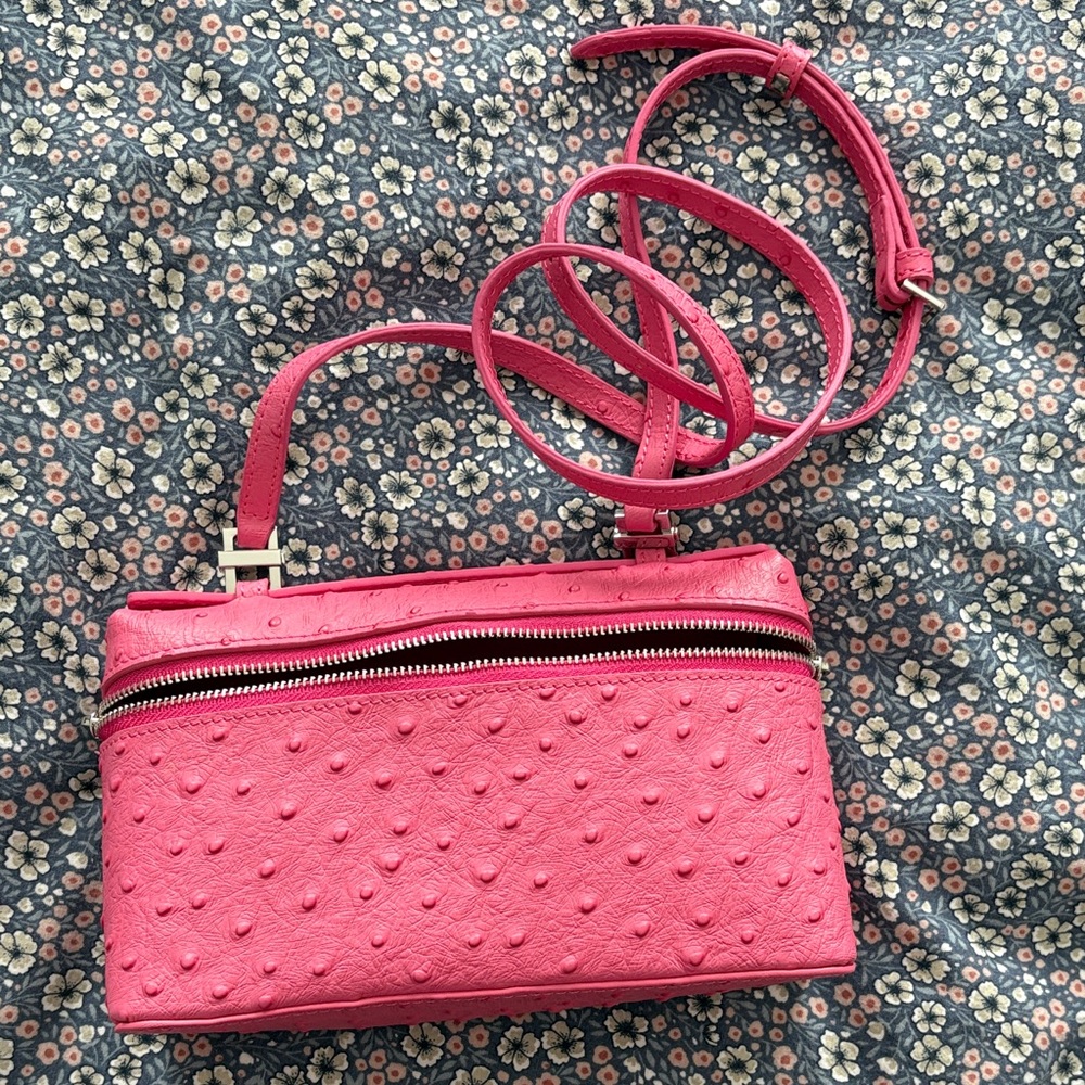 Bright Pink leather Crossbody Bag with Textured Finish